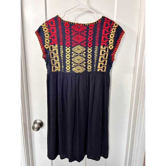 Anthropologie Edme & Esyllte Women Aztec Embroidered A-Line Dress Blue SZ Medium - Picture 6 of 13